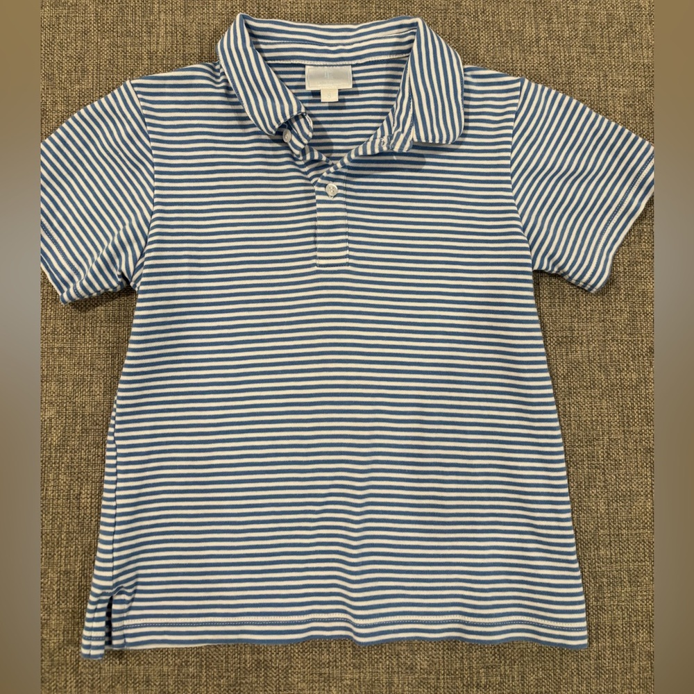 Little English Blue Striped Polo Shirt - Size 8